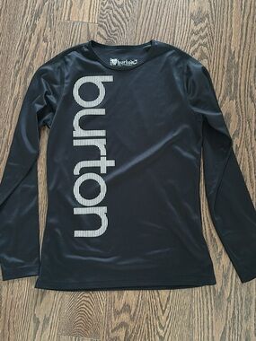 Burton Black Long-Sleeve Logo Tee with White Vertical Print